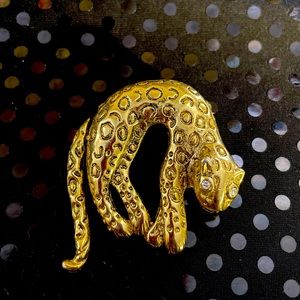 Vintage Gold Big Cat Leopard Articulated Tail Brooch